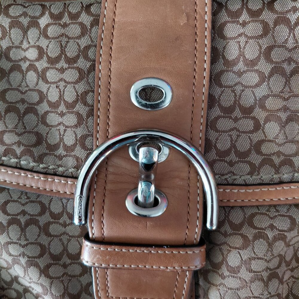 Y2K Coach Soho Signature Jacquard & Leather Shoulder Bag + COA Khaki/Brown - Picture 4 of 8
